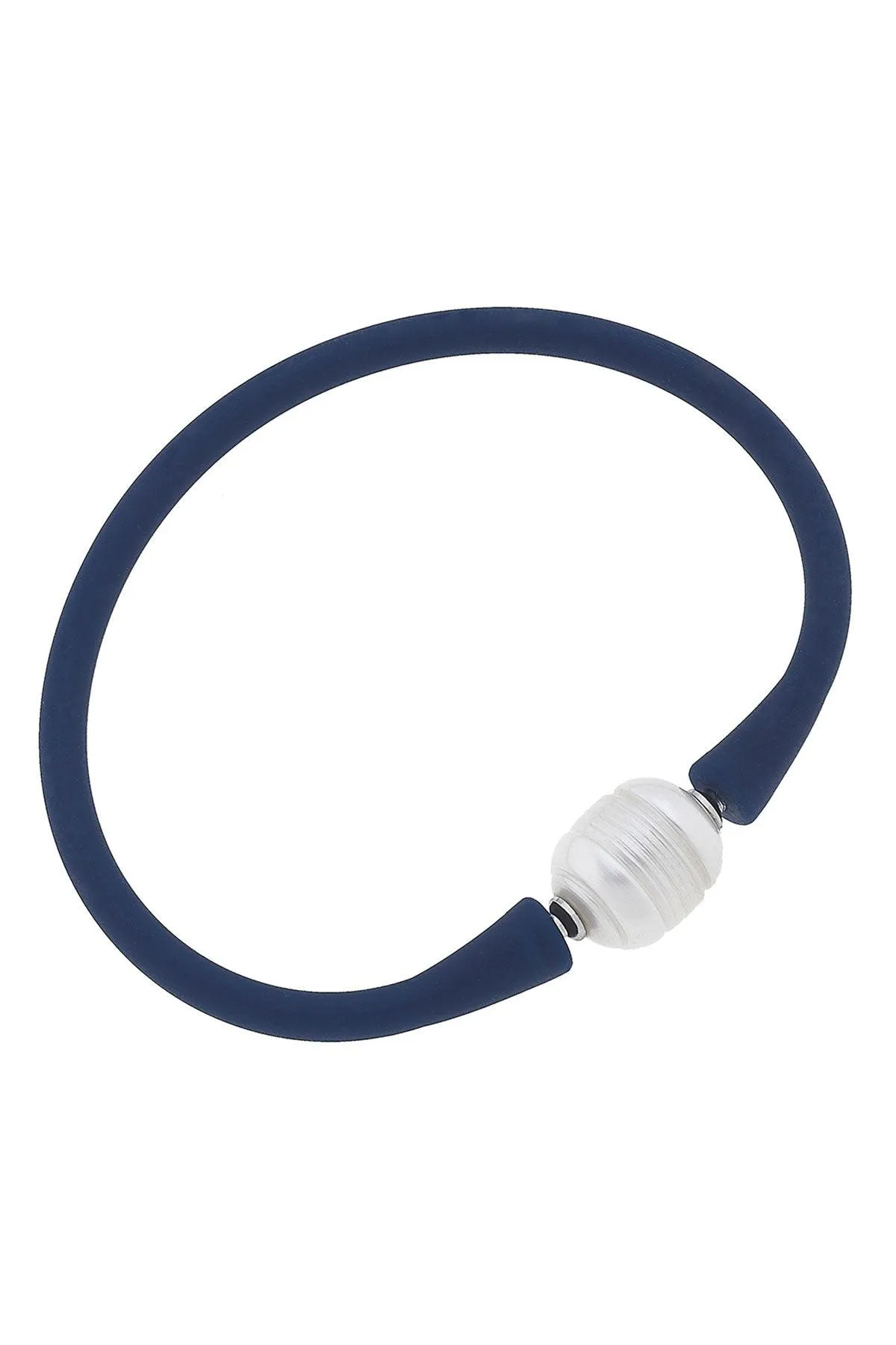 Bali Freshwater Pearl Silicone Bracelet in Navy - FINAL SALE sold by Canvas Style