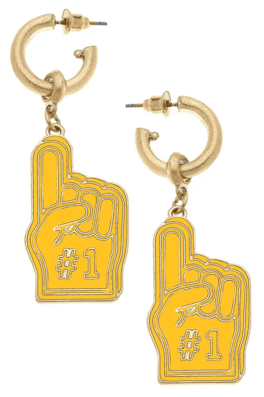 Game Day Foam Finger Enamel Earrings in Yellow sold by Canvas Style