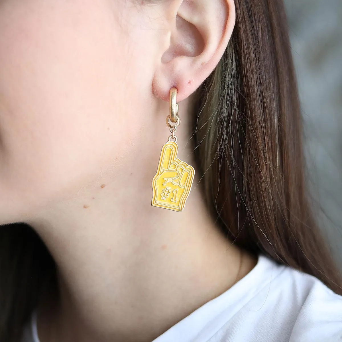 Game Day Foam Finger Enamel Earrings in Yellow sold by Canvas Style product image thumbnail 2