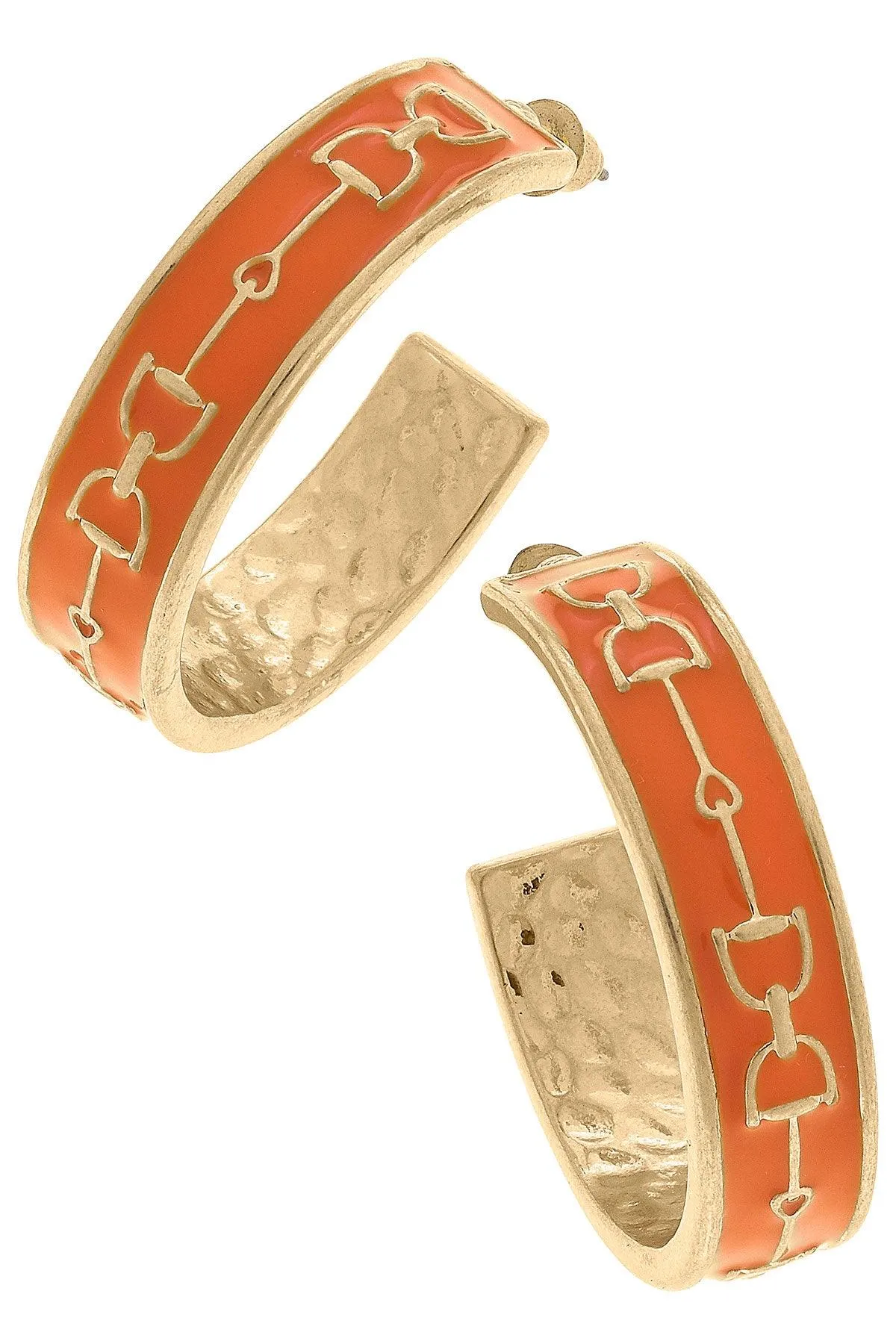 Giselle Enamel Horsebit Hoop Earrings in Orange sold by Canvas Style