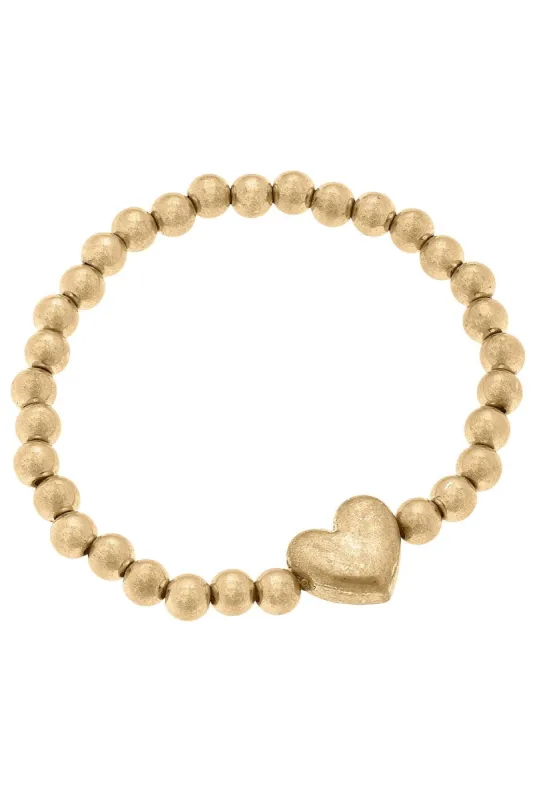 Lyla Puffy Heart & Ball Bead Stretch Bracelet sold by Canvas Style