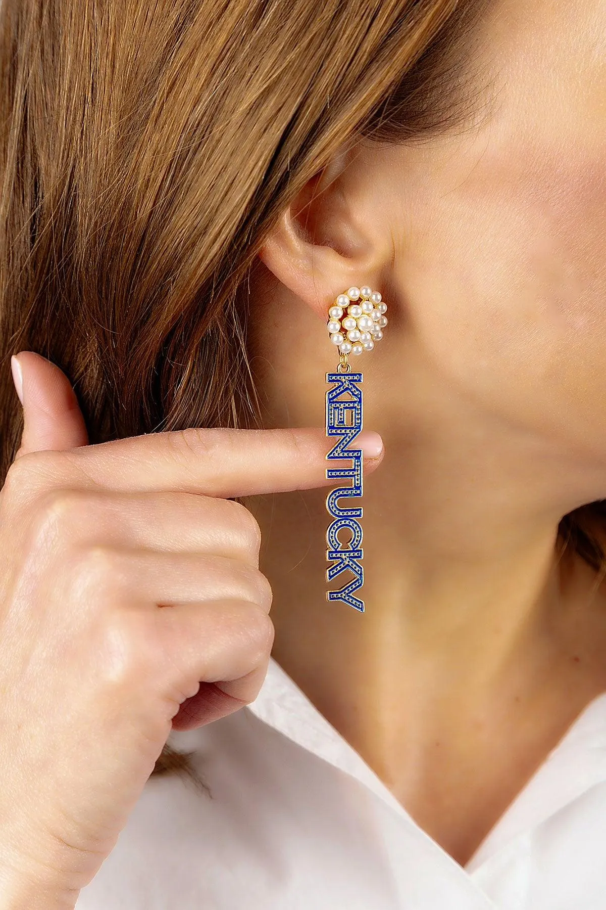 Kentucky Wildcats Pearl Cluster Dotted Enamel Drop Earrings - FINAL SALE sold by Canvas Style product image thumbnail 2