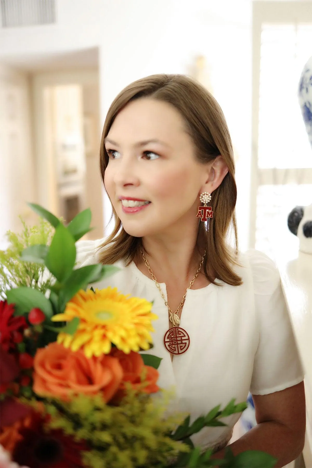 Texas A&M Aggies Pearl Cluster Enamel Drop Earrings sold by Canvas Style product image thumbnail 2