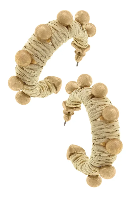 Ibiza Studded Raffia Hoop Earrings In Natural - FINAL SALE sold by Canvas Style