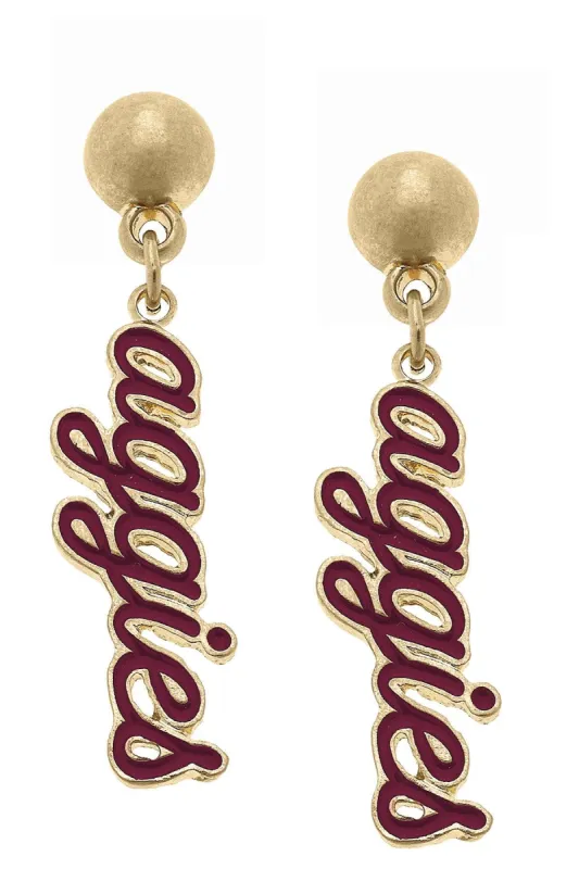 Texas A&M Aggies Enamel Script Earrings sold by Canvas Style