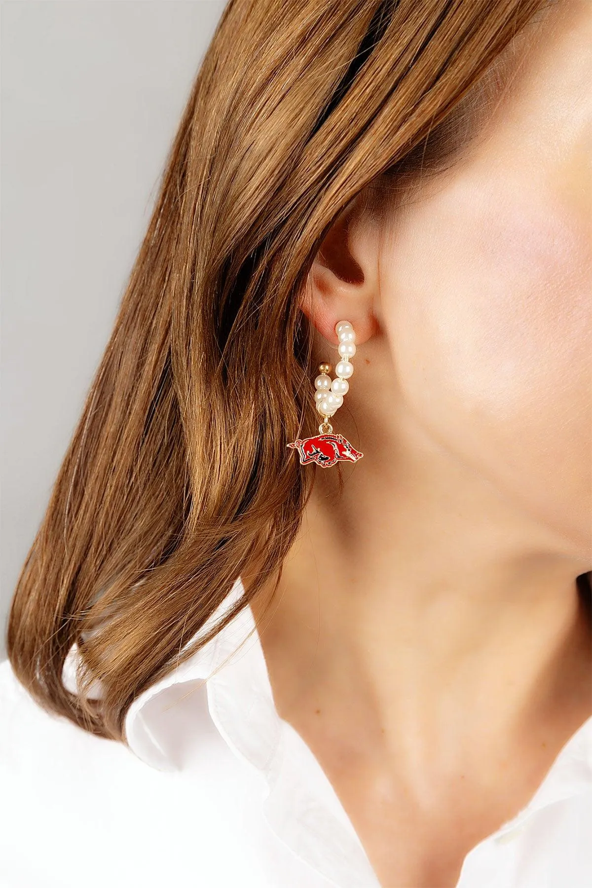 Arkansas Razorbacks Pearl Hoop Enamel Drop Earrings sold by Canvas Style product image thumbnail 2