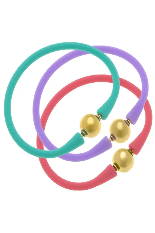 Bali 24K Gold Silicone Bracelet Stack of 3 in Mint, Lavender & Pink - FINAL SALE sold by Canvas Style