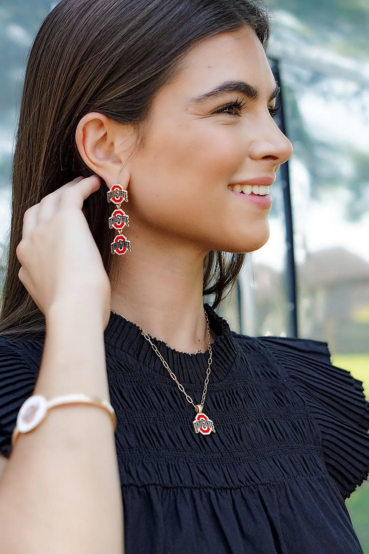 Ohio State Buckeyes Triple Drop Enamel Earrings - FINAL SALE sold by Canvas Style product image thumbnail 2