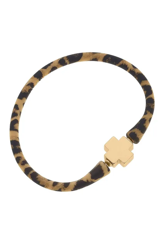 Bali 24K Gold Plated Cross Bead Silicone Bracelet in Leopard - FINAL SALE sold by Canvas Style