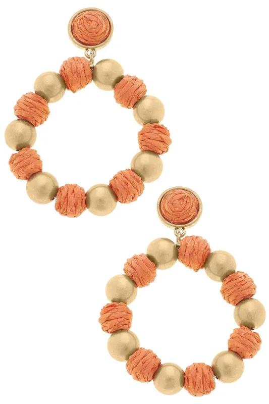 Demi Raffia and Ball Bead Drop Hoop Earring in Orange - FINAL SALE sold by Canvas Style