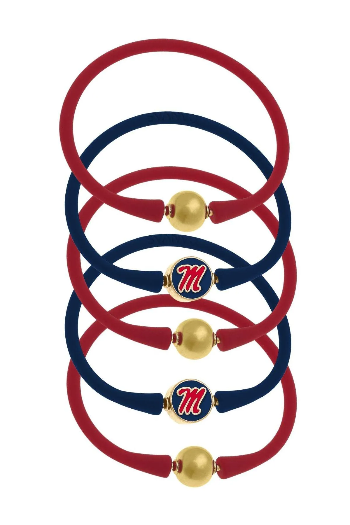 Ole Miss Rebels 24K Gold Plated Bali Bracelet Stack (Set of 5) sold by Canvas Style