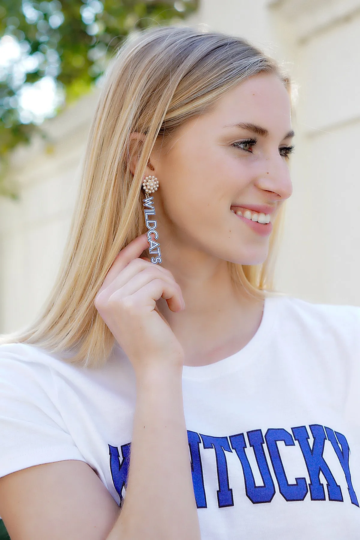 Kentucky Wildcats Pearl Cluster Outline Enamel Drop Earrings sold by Canvas Style product image thumbnail 2