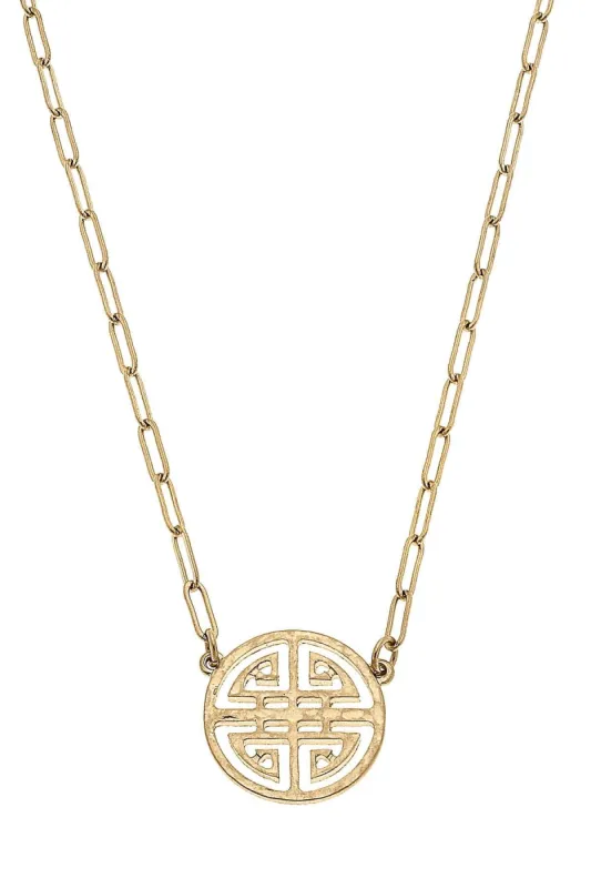 Aria Greek Keys Necklace in Worn Gold sold by Canvas Style
