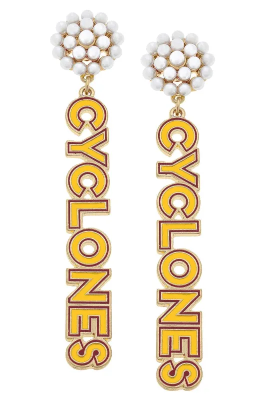 Iowa State Cyclones Pearl Cluster Outline Enamel Earrings in Cardinal/Gold - FINAL SALE sold by Canvas Style