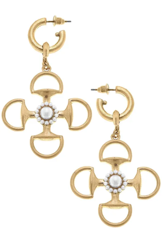 Gene Horsebit Quad Statement Drop Hoop Earrings in Worn Gold sold by Canvas Style