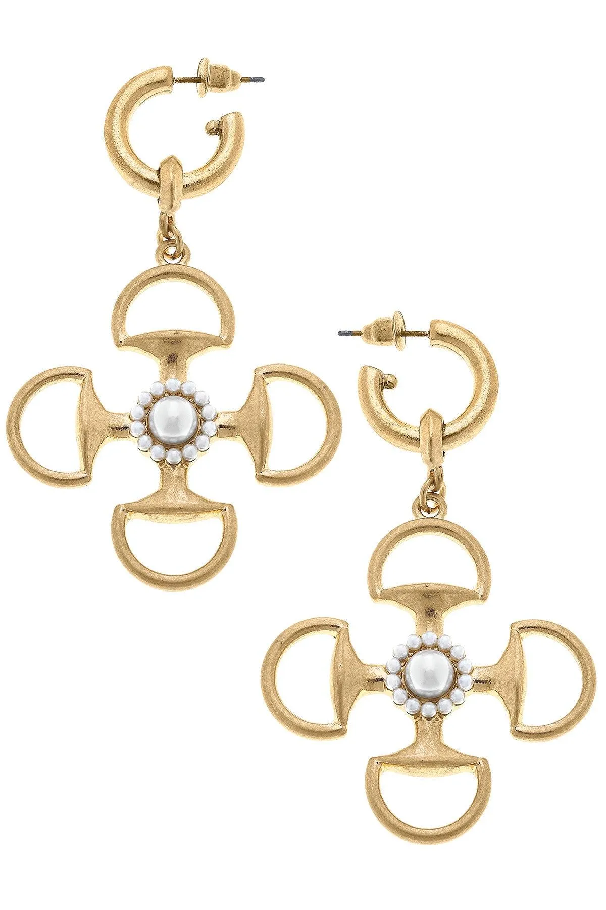 Gene Horsebit Quad Statement Drop Hoop Earrings in Worn Gold sold by Canvas Style