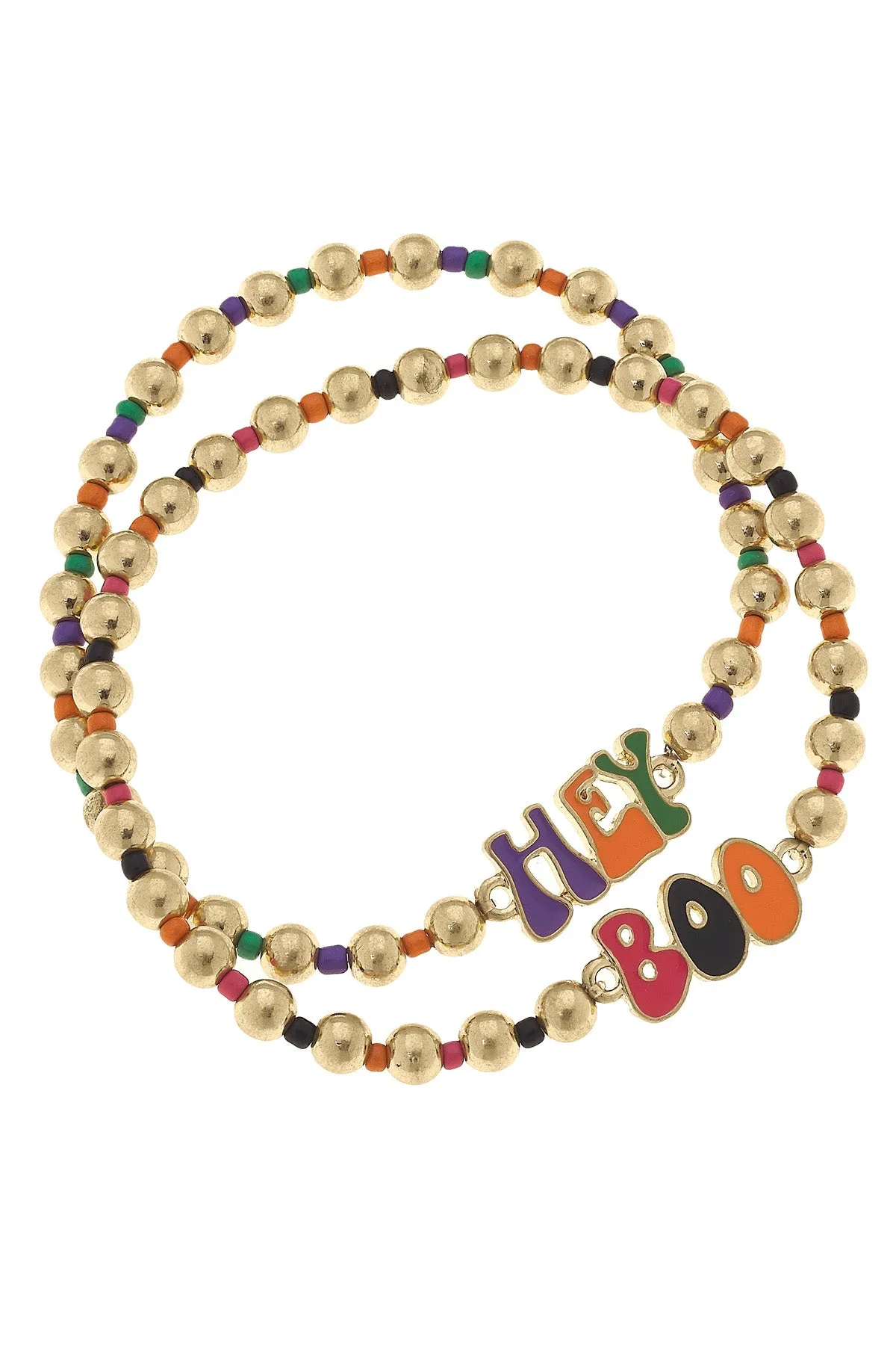 Hey Boo Enamel & Ball Bead Halloween Stretch Bracelets (Set of 2) sold by Canvas Style