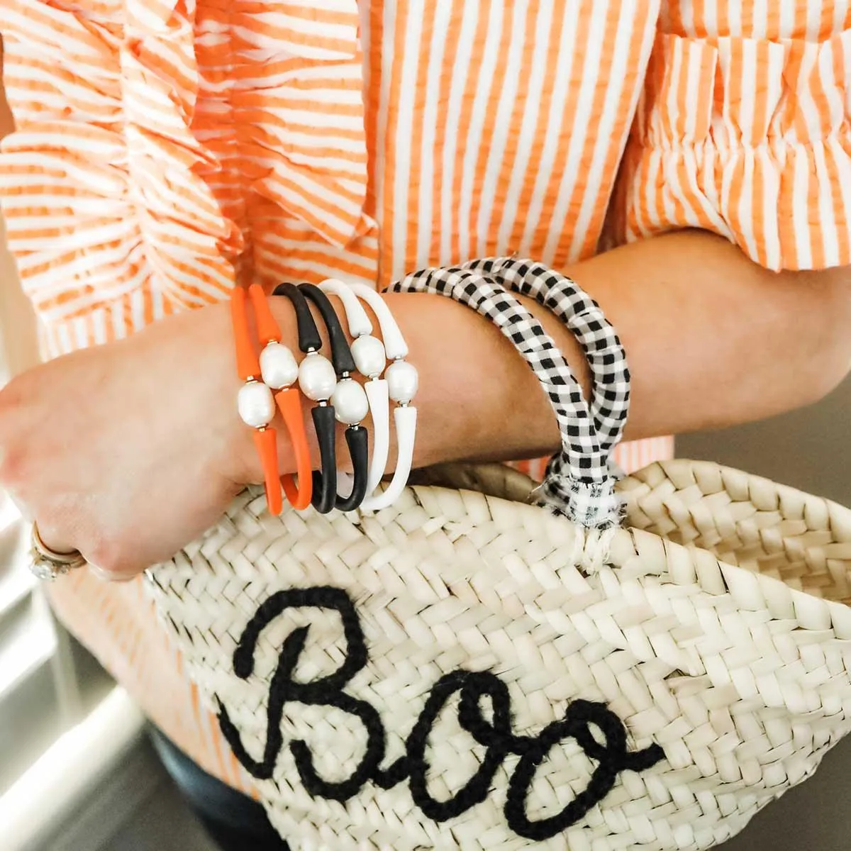 Bali Freshwater Pearl Silicone Bracelet in Orange - FINAL SALE sold by Canvas Style product image thumbnail 5