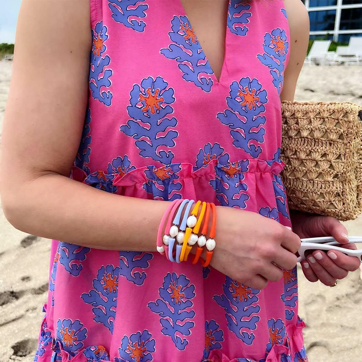 Bali Freshwater Pearl Silicone Bracelet in Orange - FINAL SALE sold by Canvas Style product image thumbnail 2