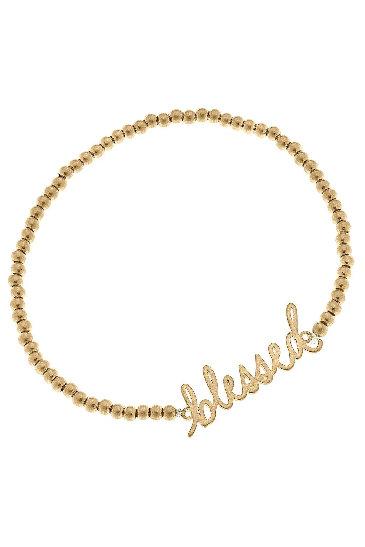 Leah Blessed Ball Bead Stretch Bracelet in Worn Gold sold by Canvas Style