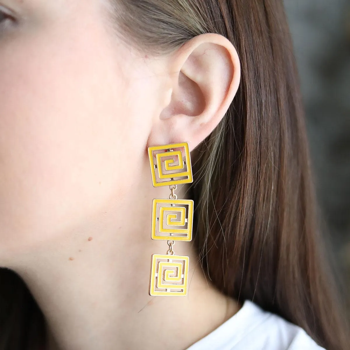 Gretchen Game Day Greek Keys Linked Enamel Earrings in Yellow sold by Canvas Style product image thumbnail 2