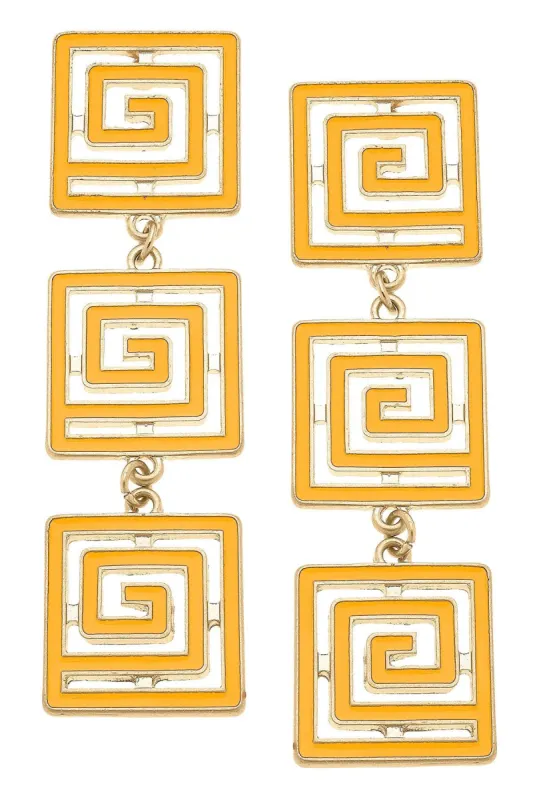Gretchen Game Day Greek Keys Linked Enamel Earrings in Yellow sold by Canvas Style