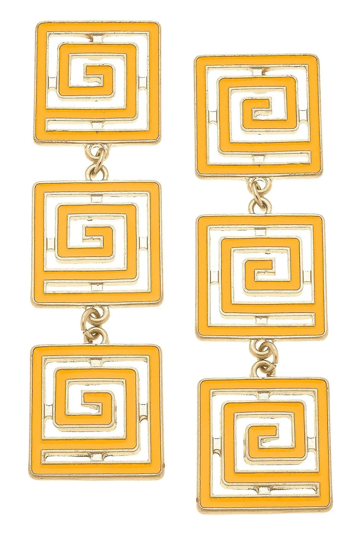Gretchen Game Day Greek Keys Linked Enamel Earrings in Yellow sold by Canvas Style