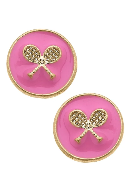 Chris Tennis Racket Enamel Circle Stud Earrings sold by Canvas Style