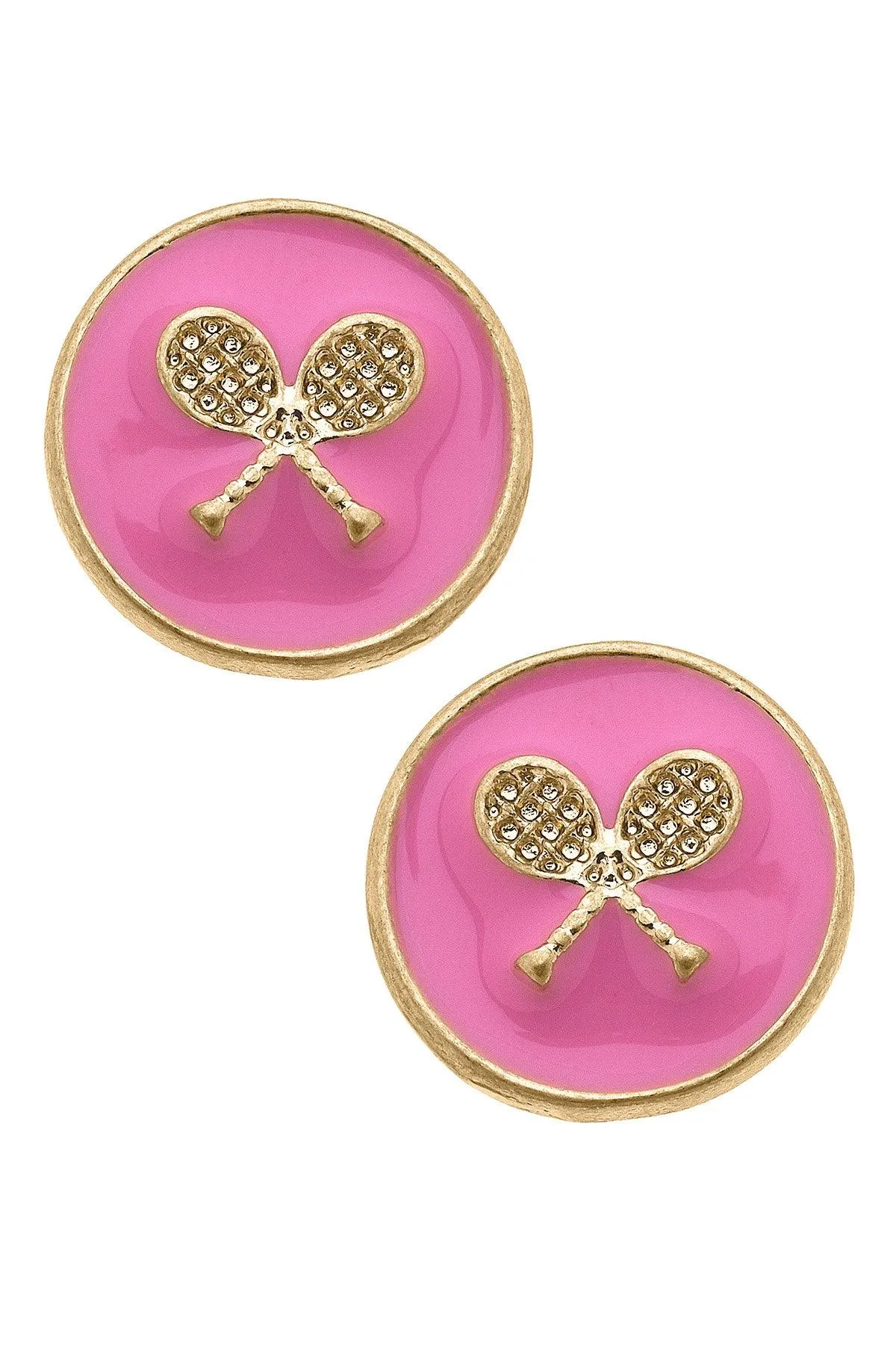Chris Tennis Racket Enamel Circle Stud Earrings sold by Canvas Style