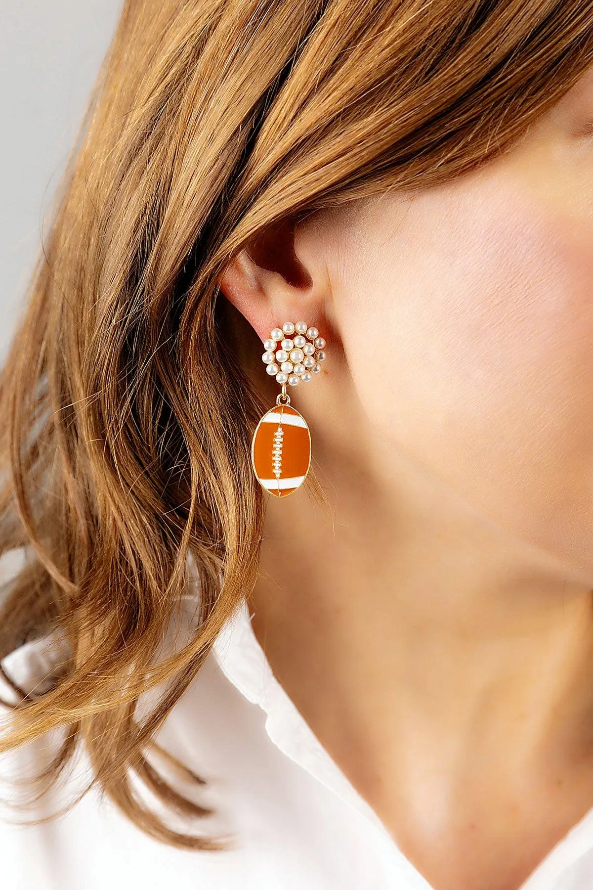 Football Pearl Cluster Enamel Drop Earrings in Brown sold by Canvas Style product image thumbnail 3