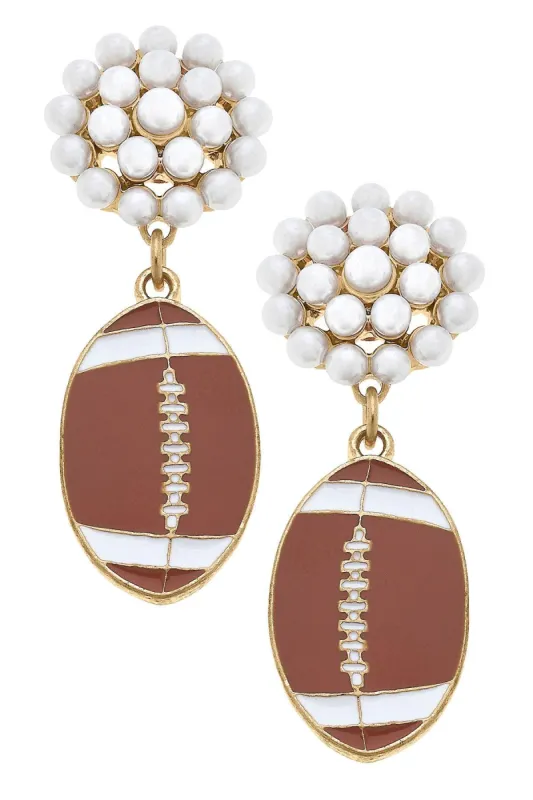 Football Pearl Cluster Enamel Drop Earrings in Brown sold by Canvas Style