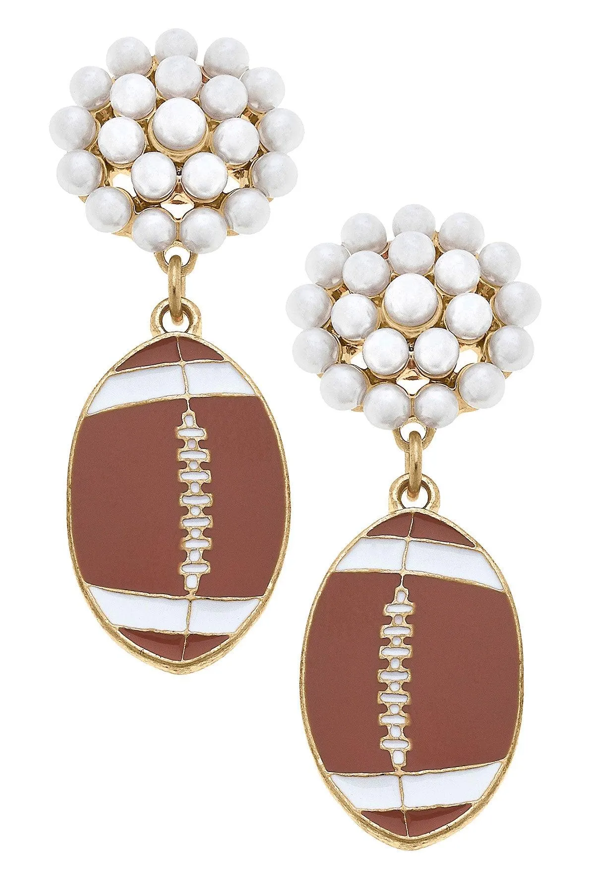 Football Pearl Cluster Enamel Drop Earrings in Brown sold by Canvas Style