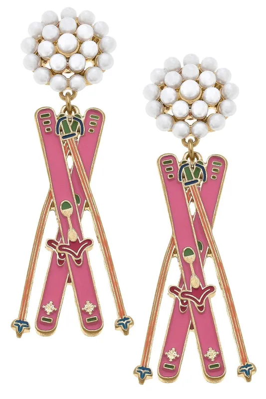 Aspen Ski Pearl Cluster Enamel Earrings sold by Canvas Style