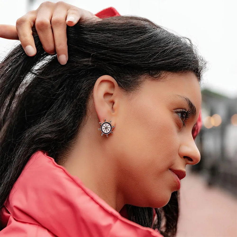 Bridget Navy Nautical Ship's Wheel Stud and Luna Pink Lighthouse Earring Set sold by Canvas Style product image thumbnail 3