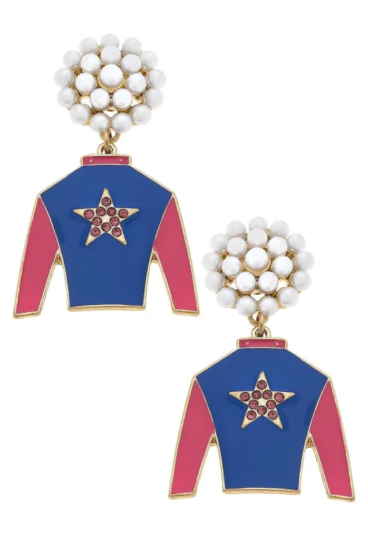 Risen Star Jockey Silk Enamel Drop Earrings sold by Canvas Style