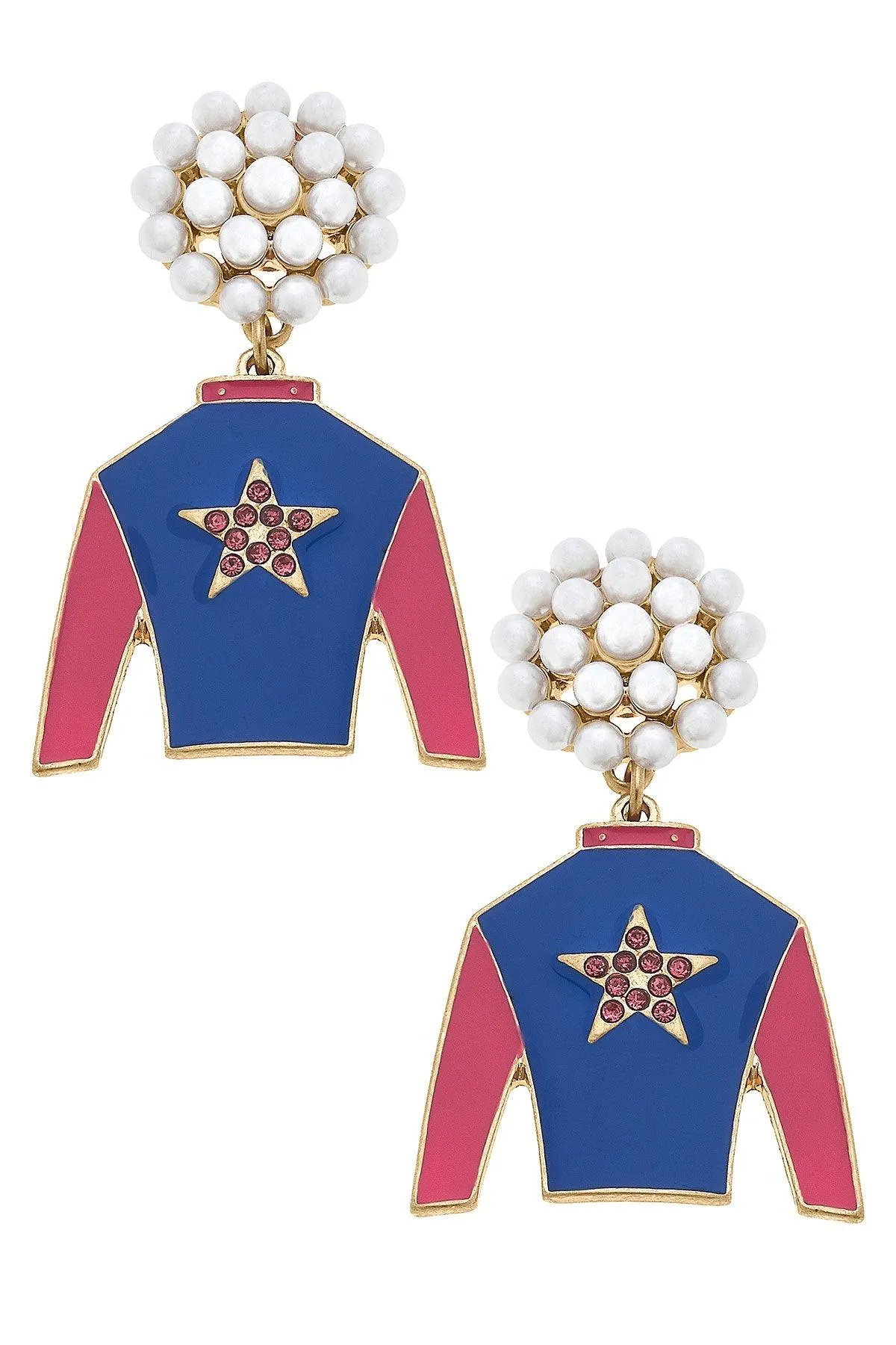 Risen Star Jockey Silk Enamel Drop Earrings sold by Canvas Style