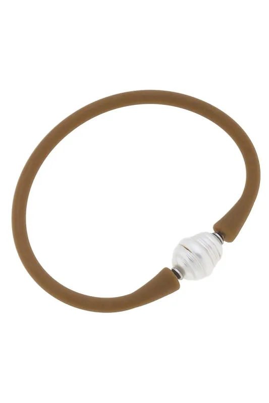 Bali Freshwater Pearl Silicone Bracelet in Cocoa - FINAL SALE sold by Canvas Style
