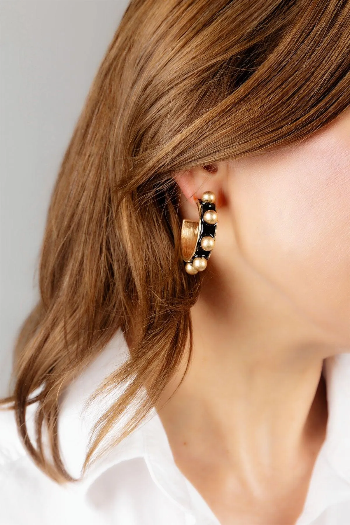 Jenna Chunky Enamel Studded Metal Hoop Earrings in Black sold by Canvas Style product image thumbnail 2