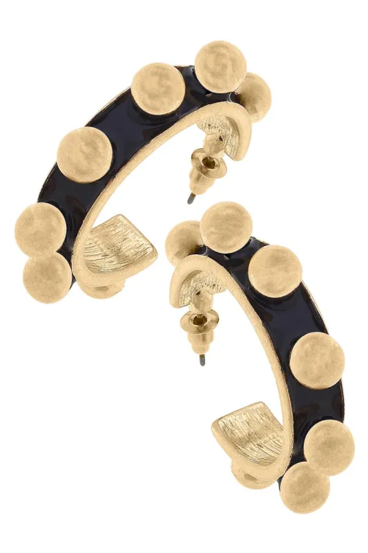 Jenna Chunky Enamel Studded Metal Hoop Earrings in Black sold by Canvas Style