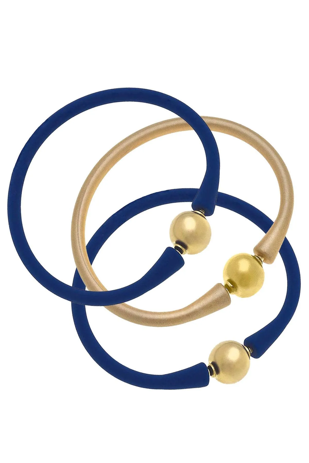 Bali 24K Gold Silicone Bracelet Stack of 3 in Royal Blue & Gold - FINAL SALE sold by Canvas Style