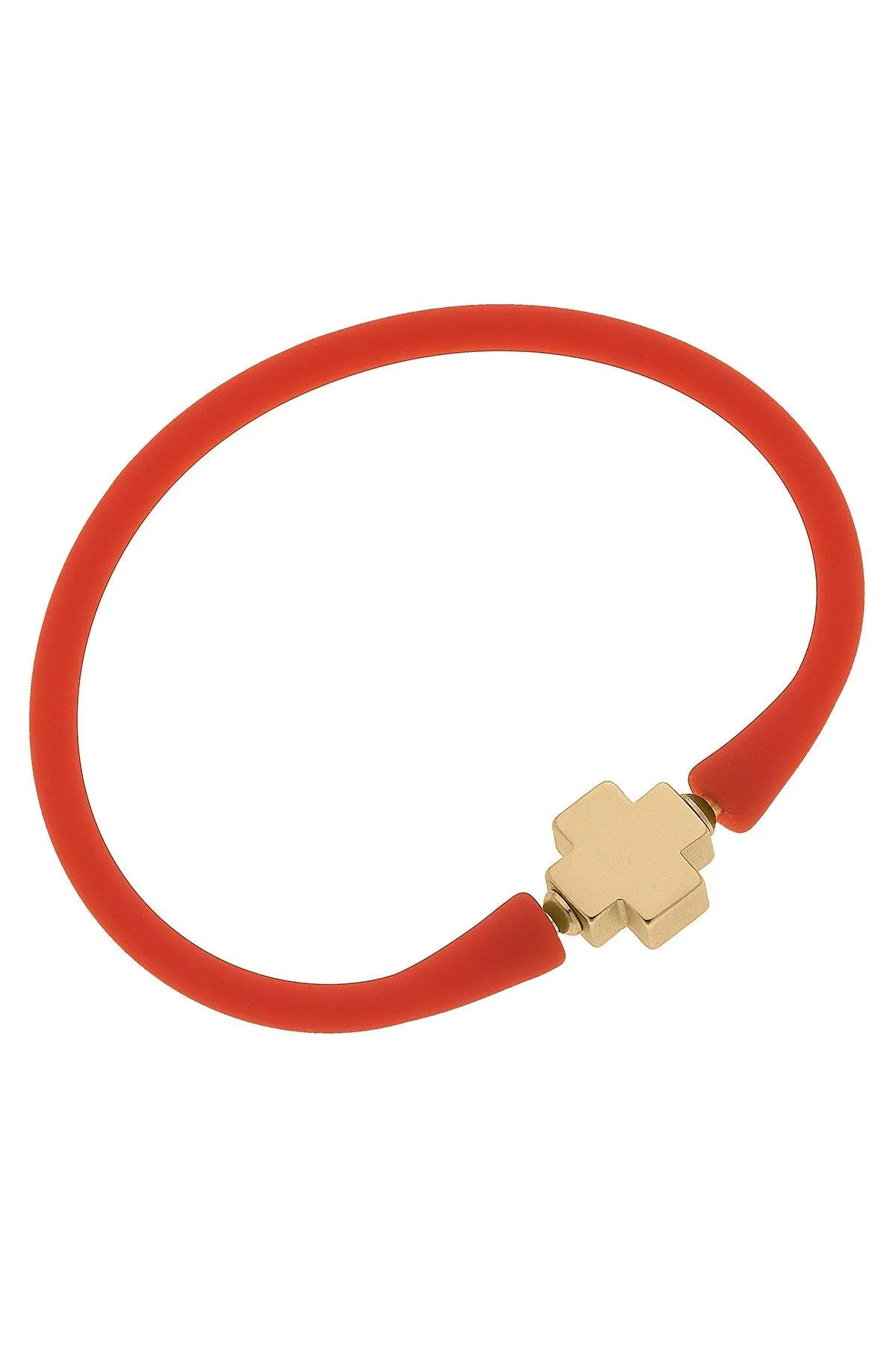 Bali 24K Gold Plated Cross Bead Silicone Bracelet in Orange - FINAL SALE sold by Canvas Style