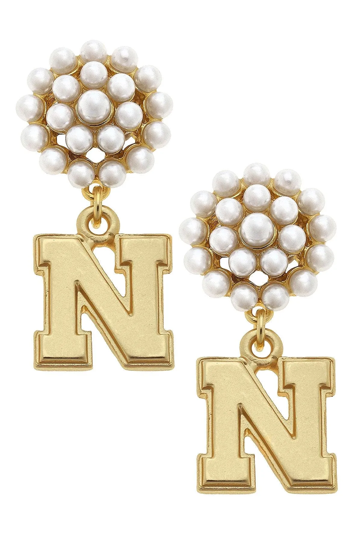 Nebraska Cornhuskers Pearl Cluster 24K Gold Plated Logo Earrings sold by Canvas Style