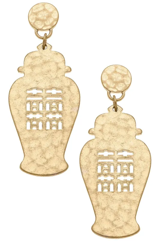Lila Temple Jar Statement Earrings in Worn Gold sold by Canvas Style