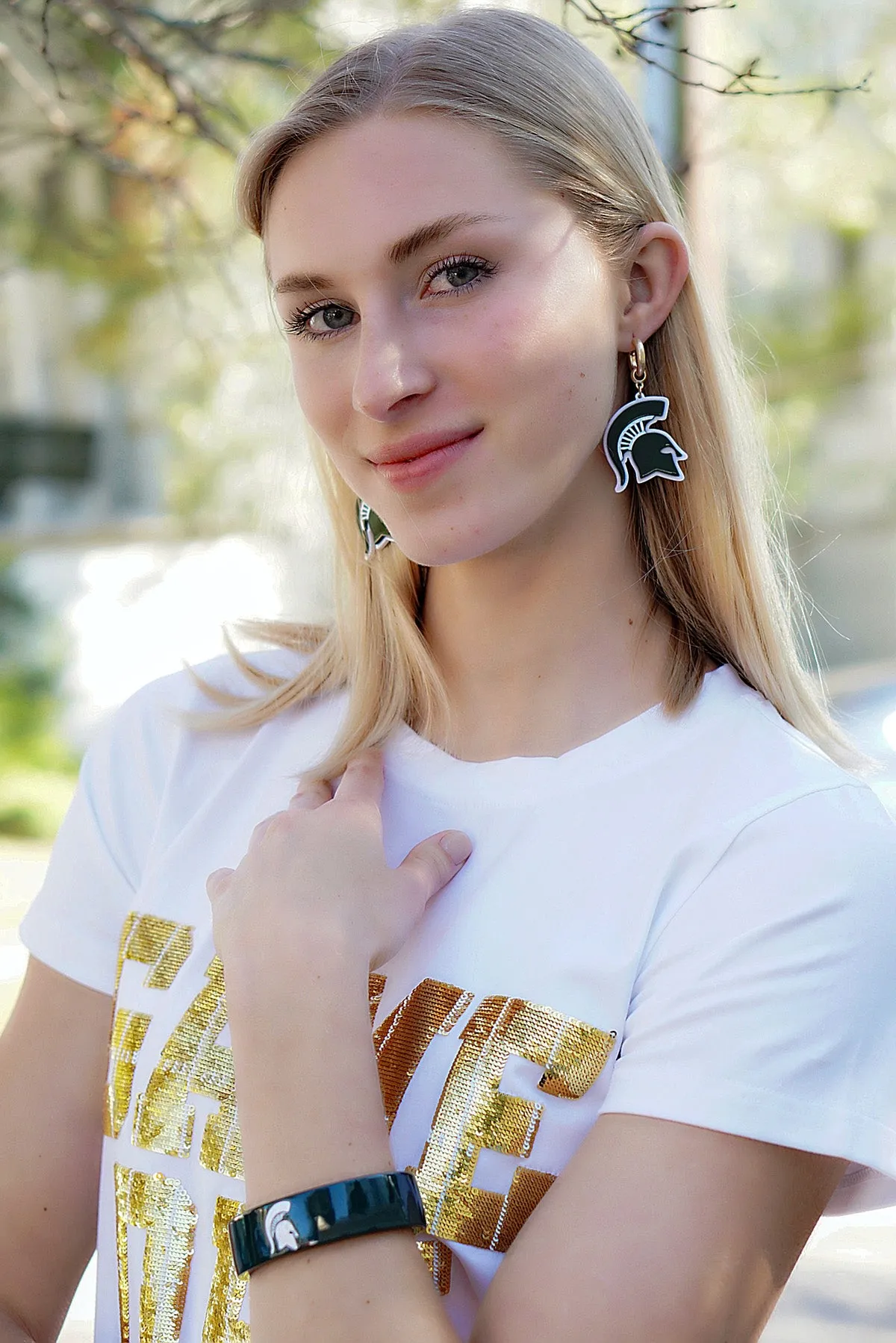 Michigan State Spartans Resin Logo Drop Hoop Earrings sold by Canvas Style product image thumbnail 2