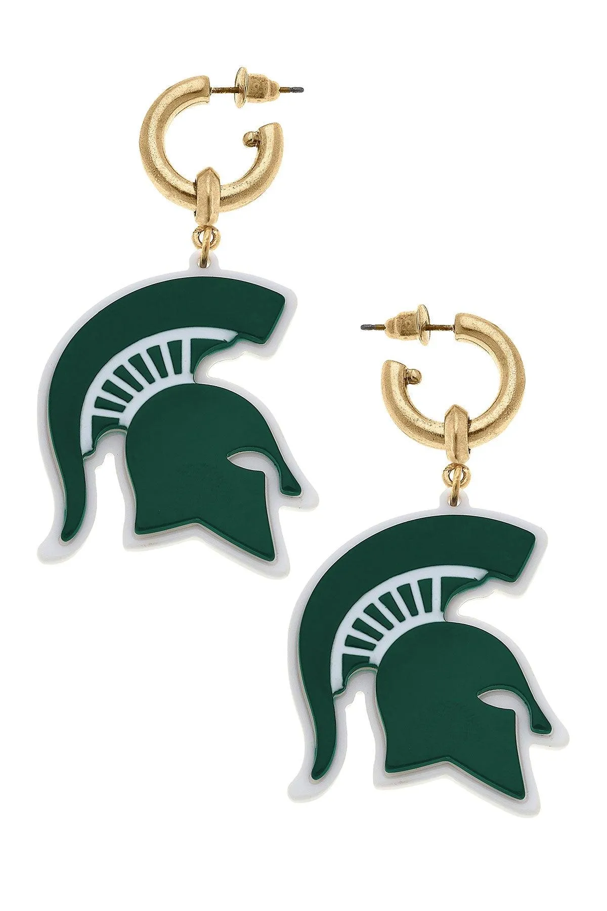 Michigan State Spartans Resin Logo Drop Hoop Earrings sold by Canvas Style