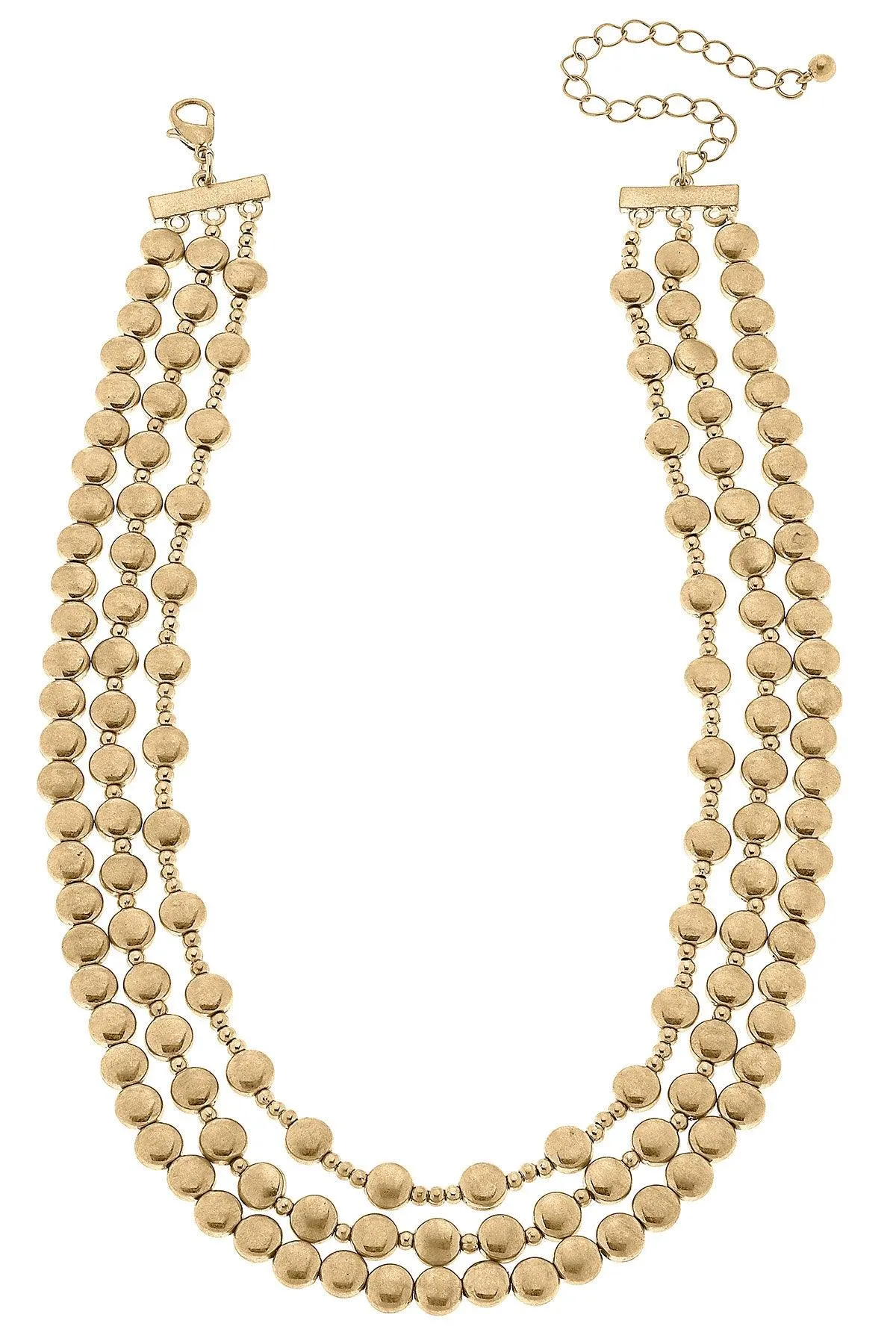 Clarissa Metal Beaded Layered Necklace in Worn Gold sold by Canvas Style