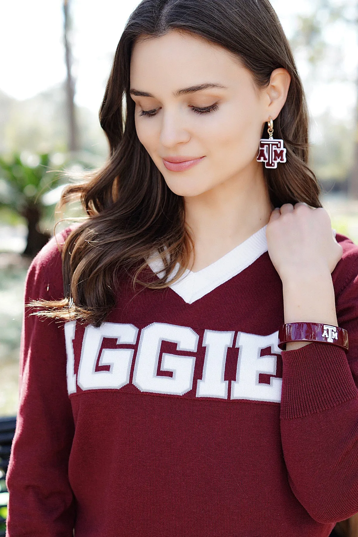 Texas A&M Aggies Resin Logo Drop Hoop Earrings sold by Canvas Style product image thumbnail 2