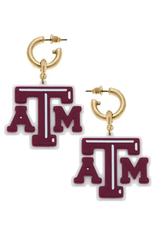 Texas A&M Aggies Resin Logo Drop Hoop Earrings sold by Canvas Style