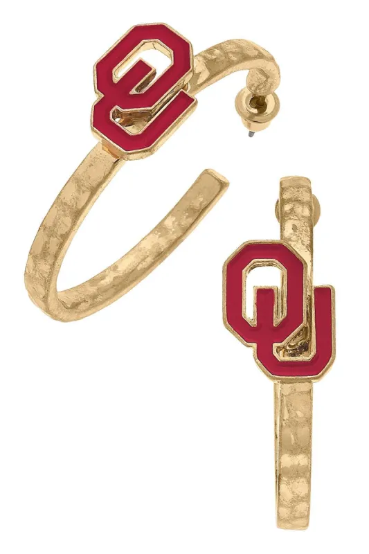 Oklahoma Sooners Enamel Logo Hoop Earrings - FINAL SALE sold by Canvas Style