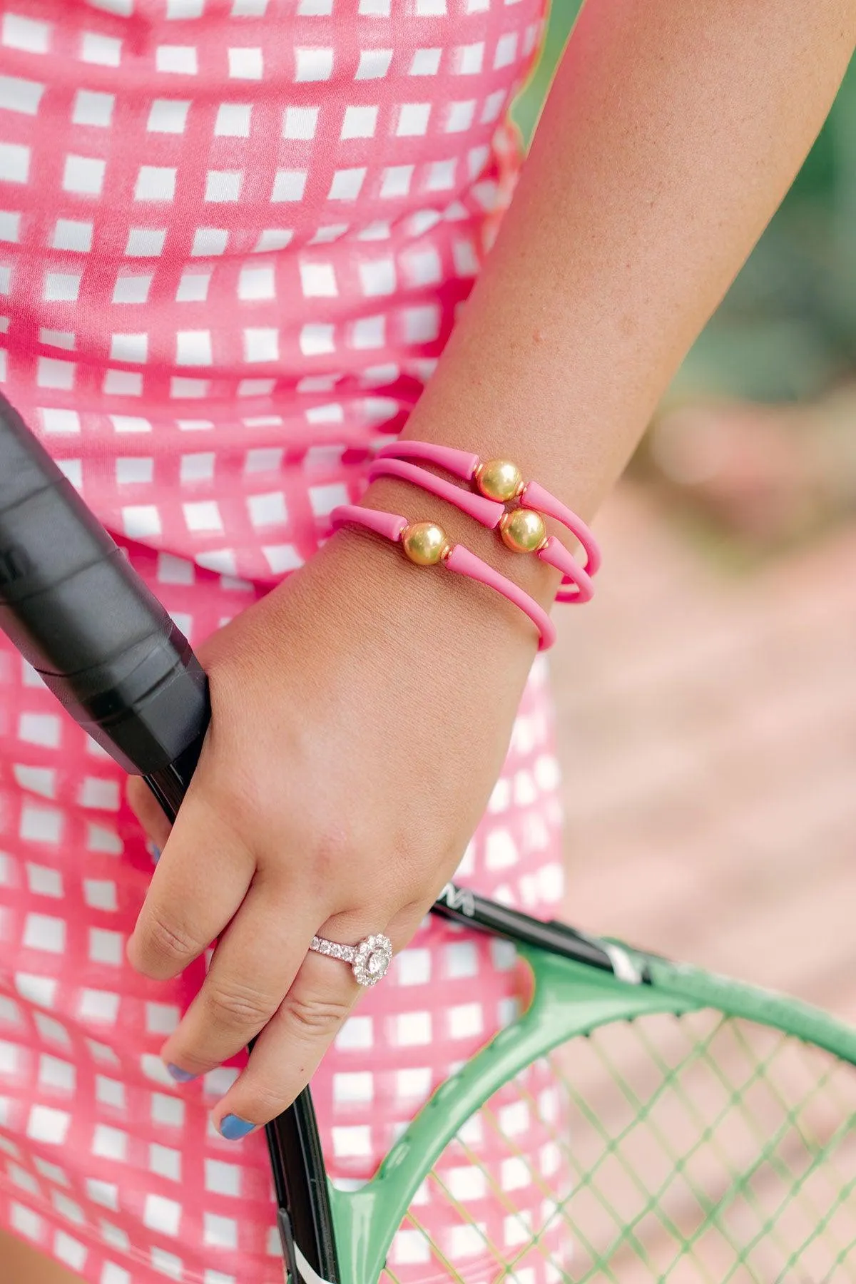 Bali 24K Gold Plated Ball Bead Silicone Bracelet in Pink - FINAL SALE sold by Canvas Style product image thumbnail 3